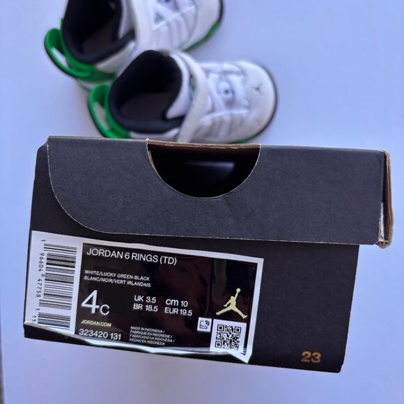 Nike Air Jordan 6 Rings (TD) Toddler Shoes White Lucky Green Black NWT 4C - Picture 6 of 6